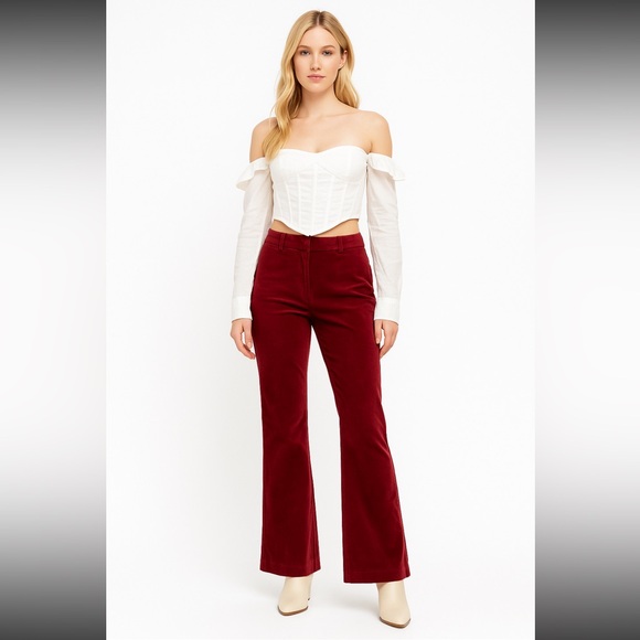 Chic Women's Boot Cut Pants in Rich Red - Picture 1 of 8